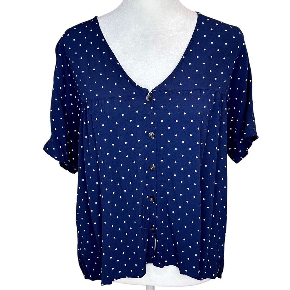 Madewell Short Sleeve Button Front Polka Dot Blouse Size S
